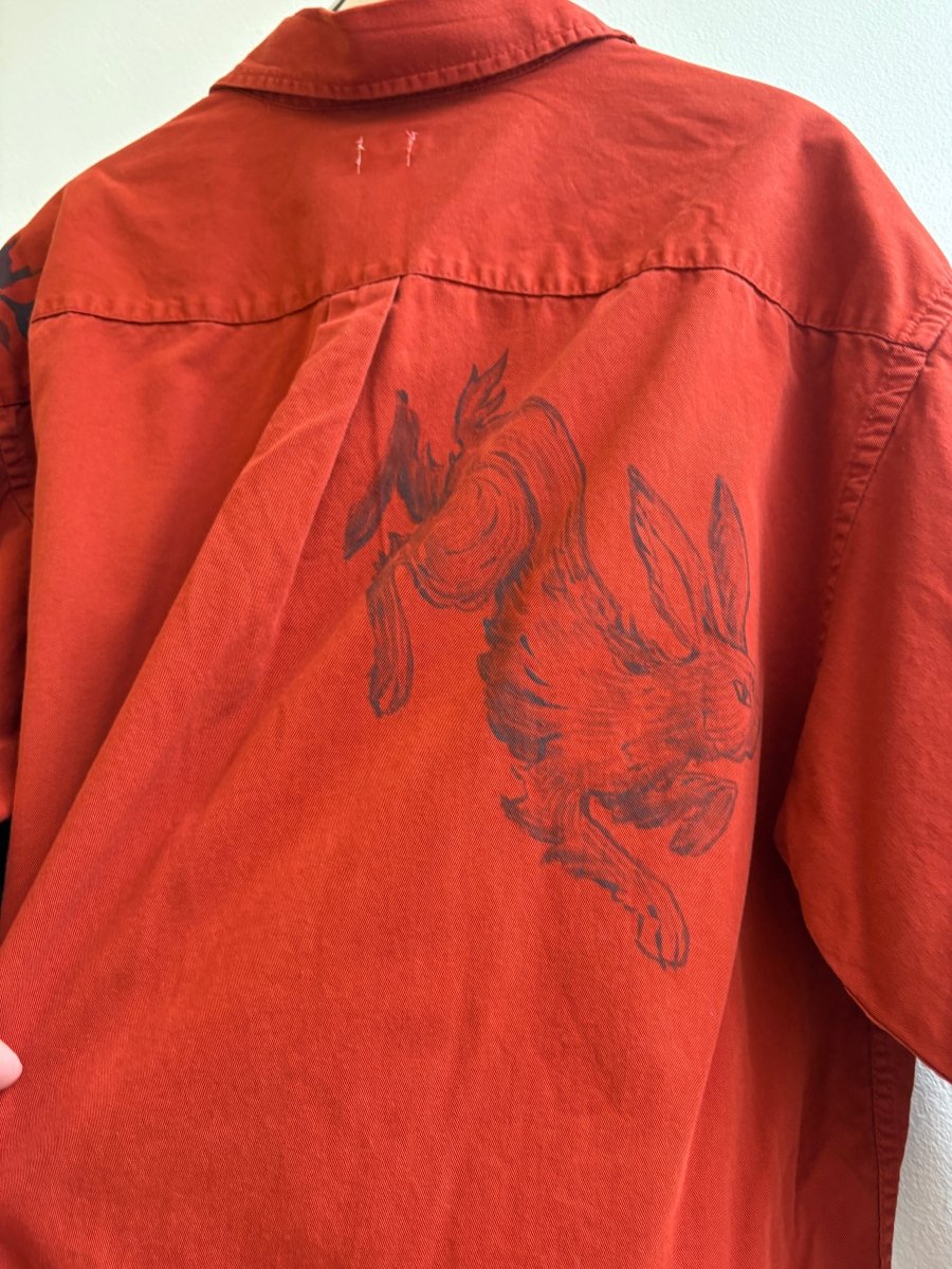 Vermillion Folk Motif Button Up | Hand Painted (Reworked) - Made X Hudson