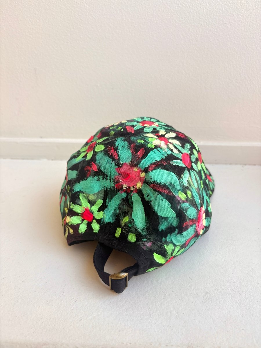 Black Hand Painted Neon Green Flowers Baseball Cap - Made X Hudson