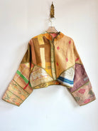 Reversible Kaira Quilted Cropped Jacket in Colors Tan, Wheat, Olive, Cream & Pink, Red, Black, Orange - Made X Hudson