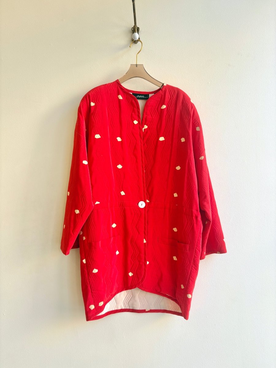 Ellen Tracy | Chili Quilted Silk Jacket with White Dots (Vintage) - Made X Hudson