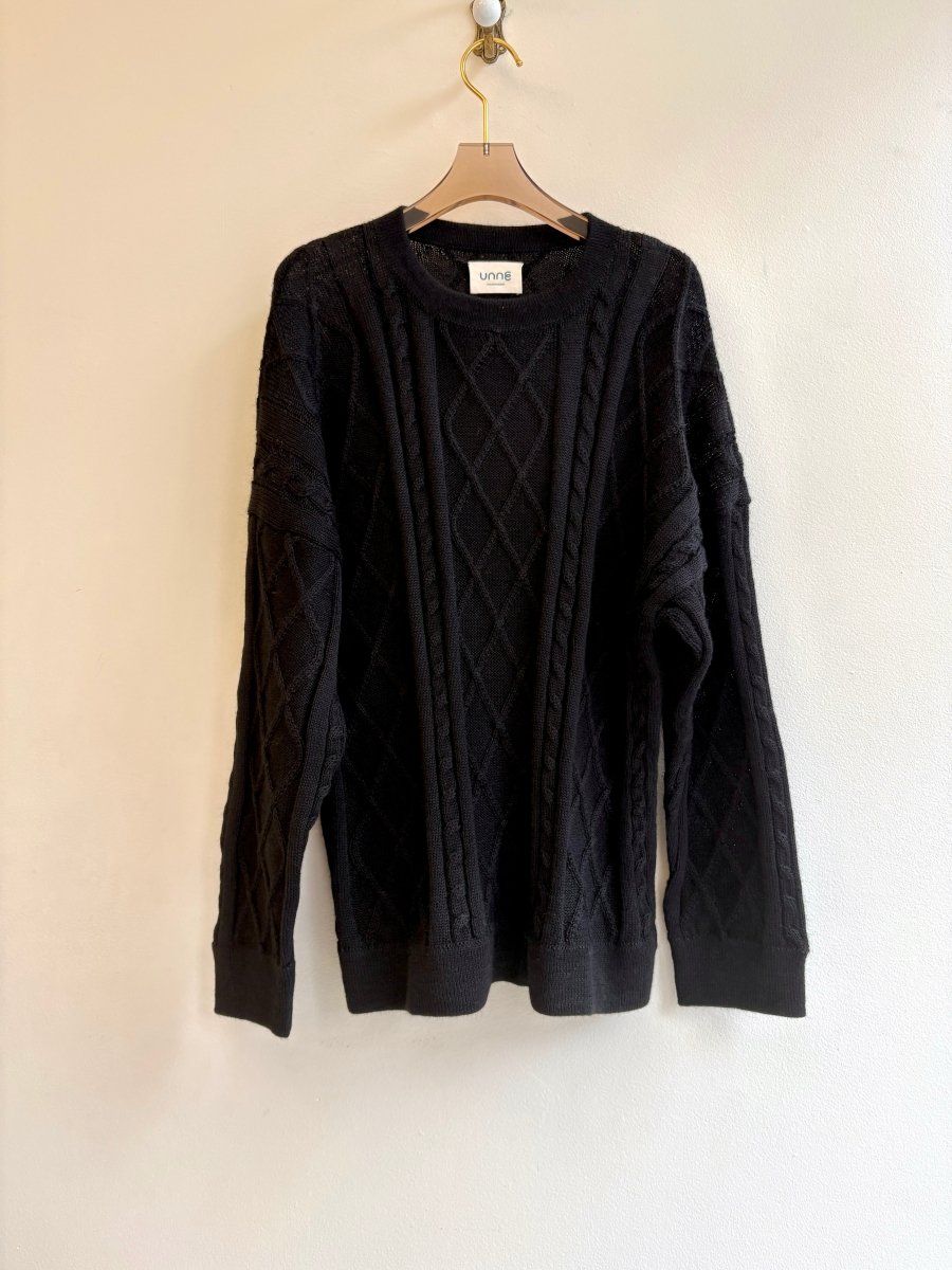 Oversized Black Alpaca Cable Knit Sweater (Unisex) - Made X Hudson