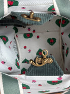 Mini Cross - Body Duffel Bag in Emerald Corduroy and Retro Strawberry Pattern w/ Sage Webbing - Made X Hudson