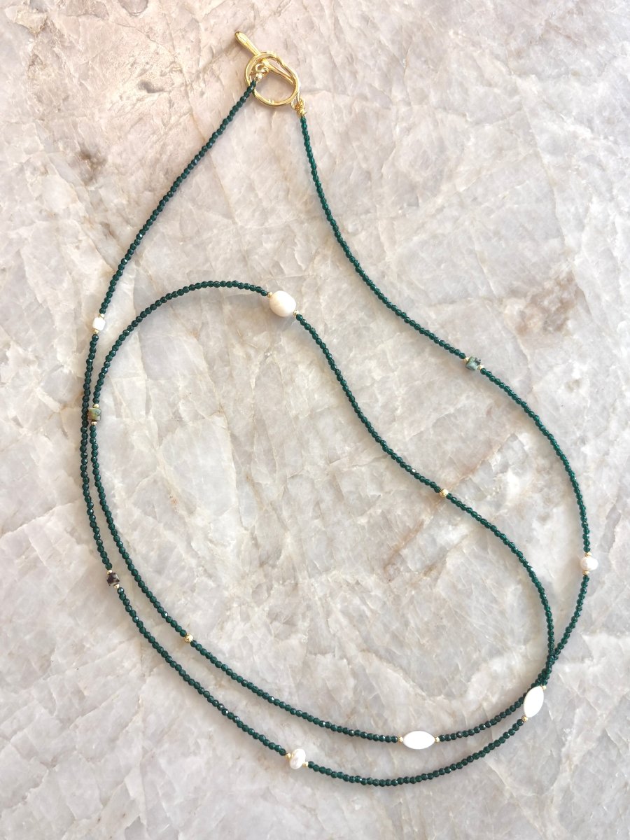 Freshwater Pearl and Green Aventurine Long Necklace - Made X Hudson