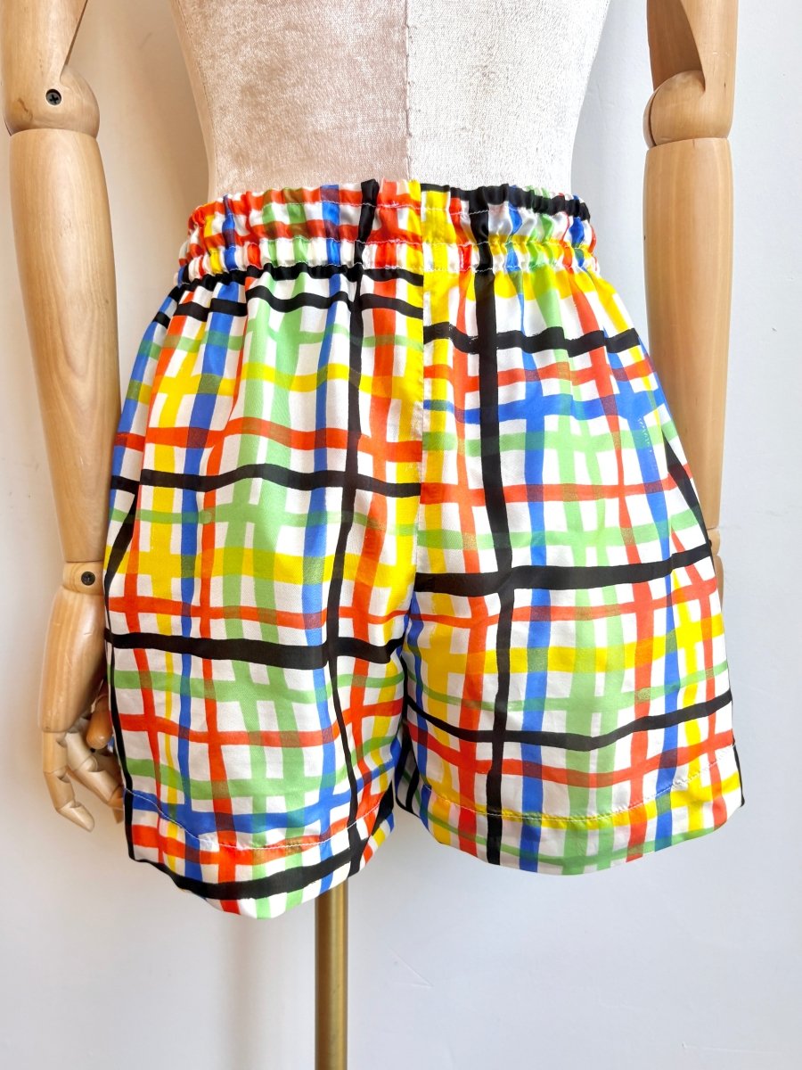Black and Multi Color Plaid Silken Town Shorts - Made X Hudson