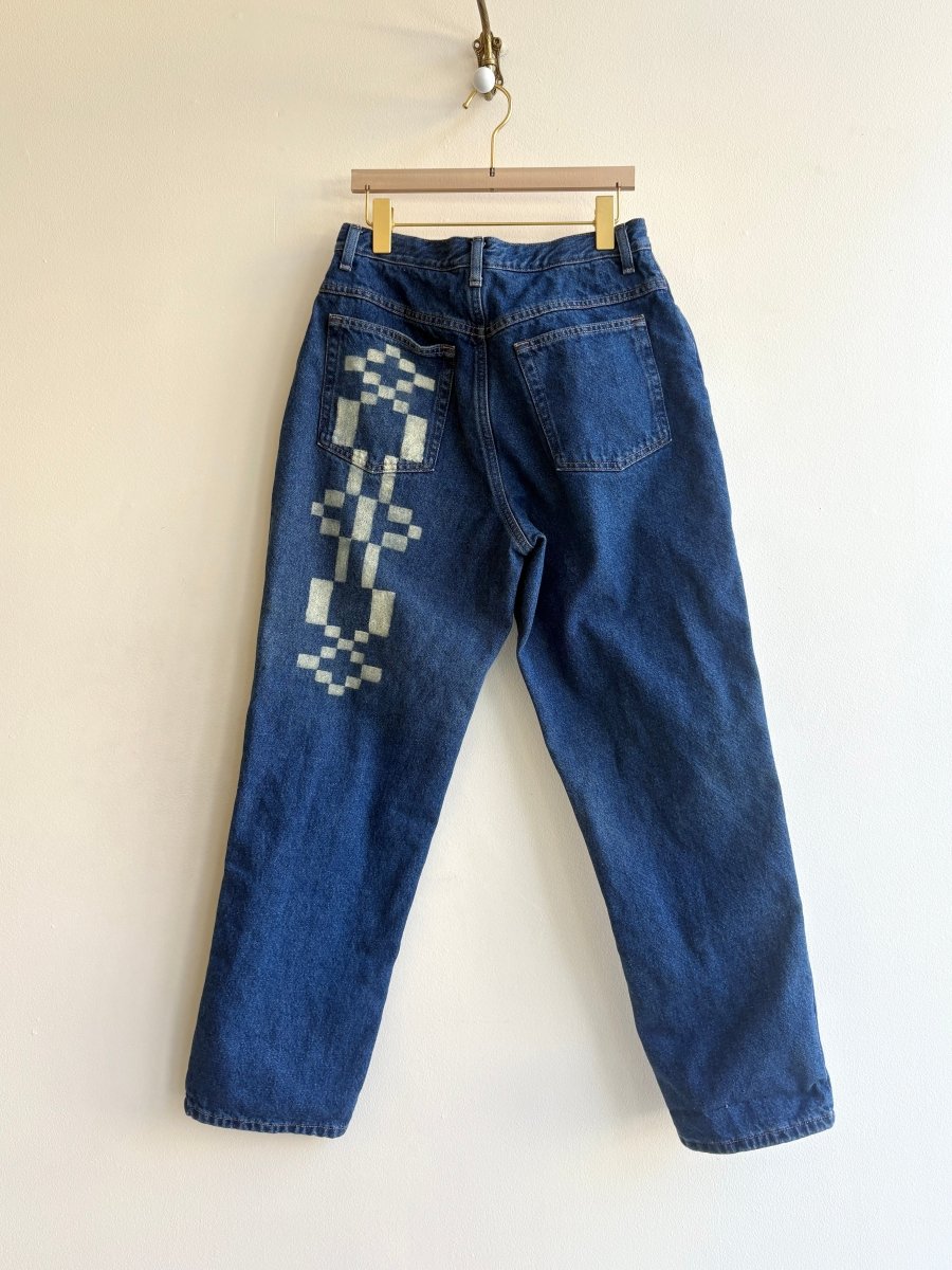 Overshot Woven Pattern in Cream on Cotton Lined Denim | Hand Painted (Reworked) - Made X Hudson