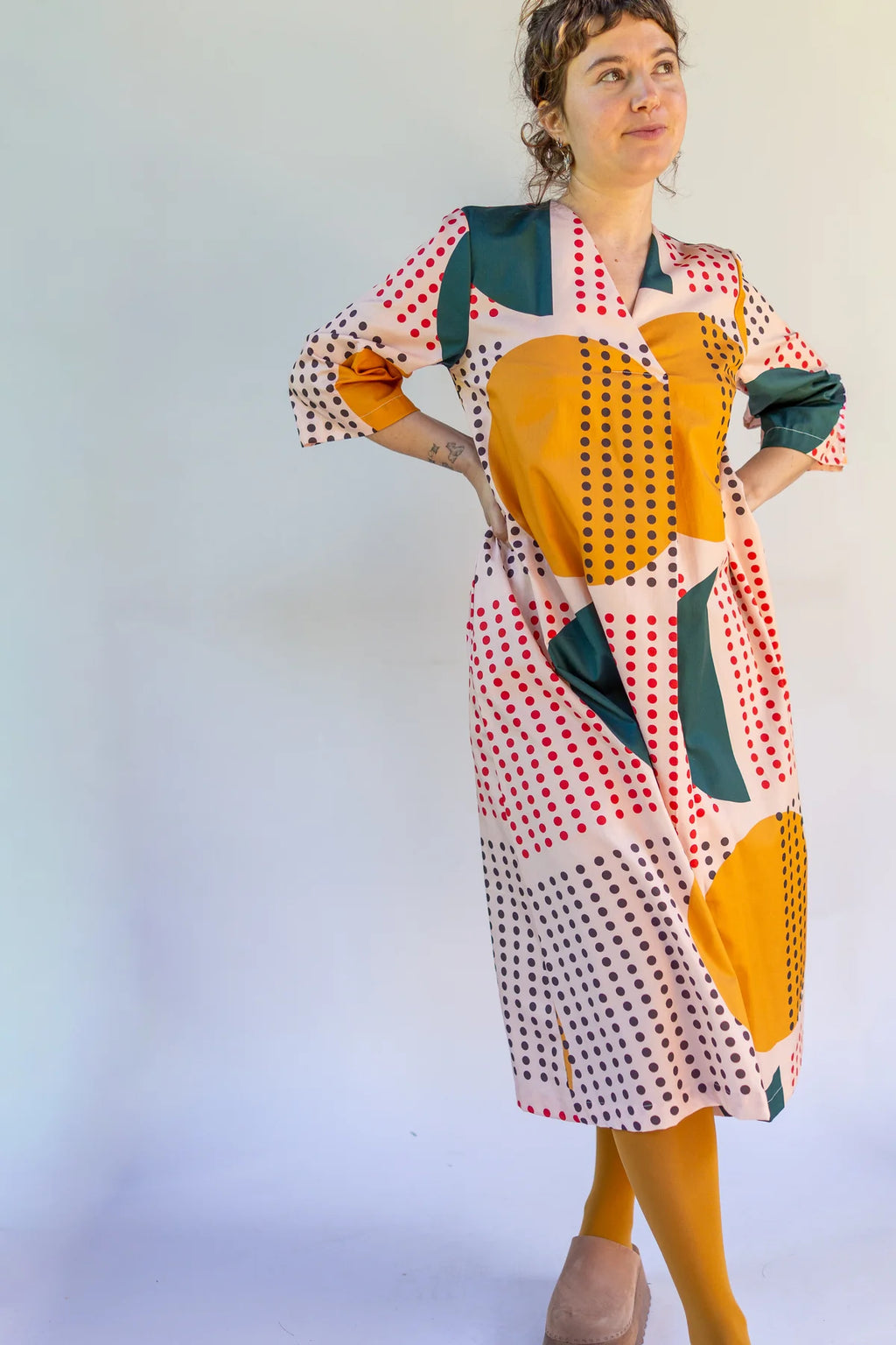 Peach, Red, Green, Mustard Dotted Sunrise “Emilie” Dress - Made X Hudson