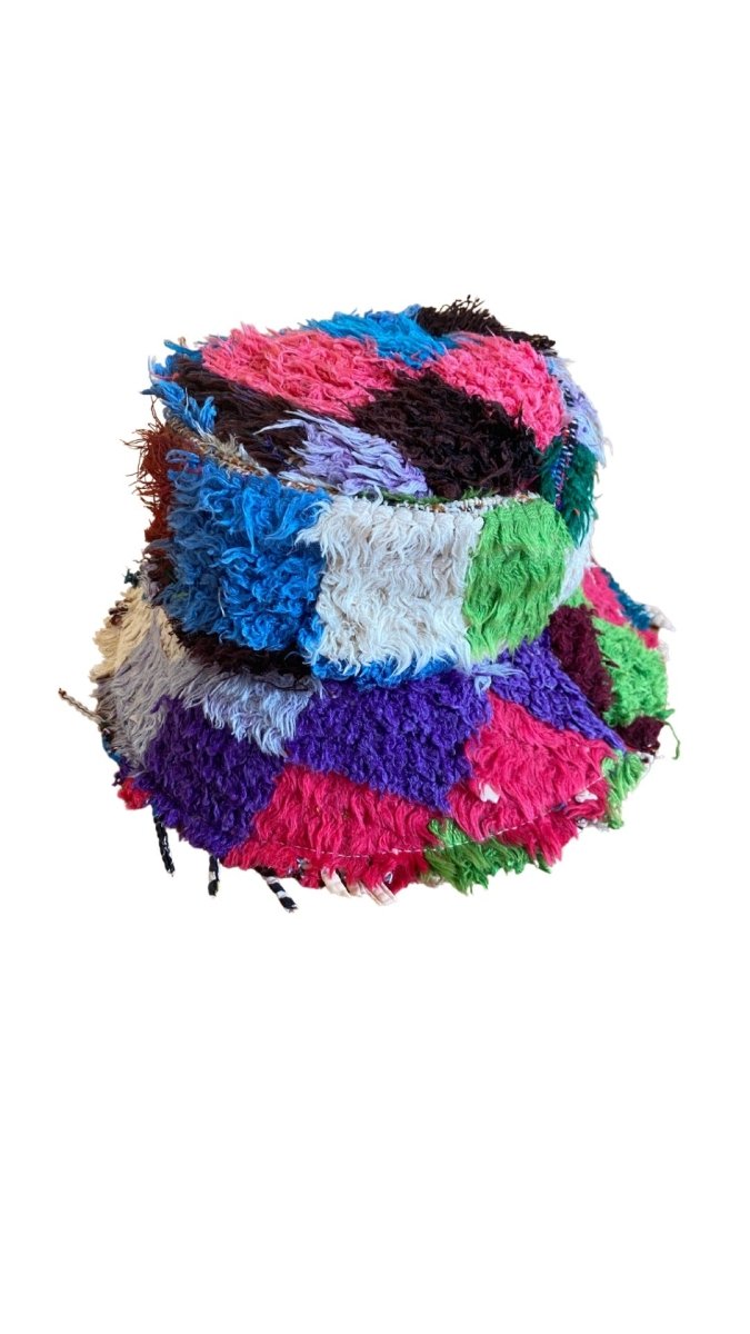 Square Print Bucket Hat in Colors Blue, Purple, Green, & Pink - Made X Hudson