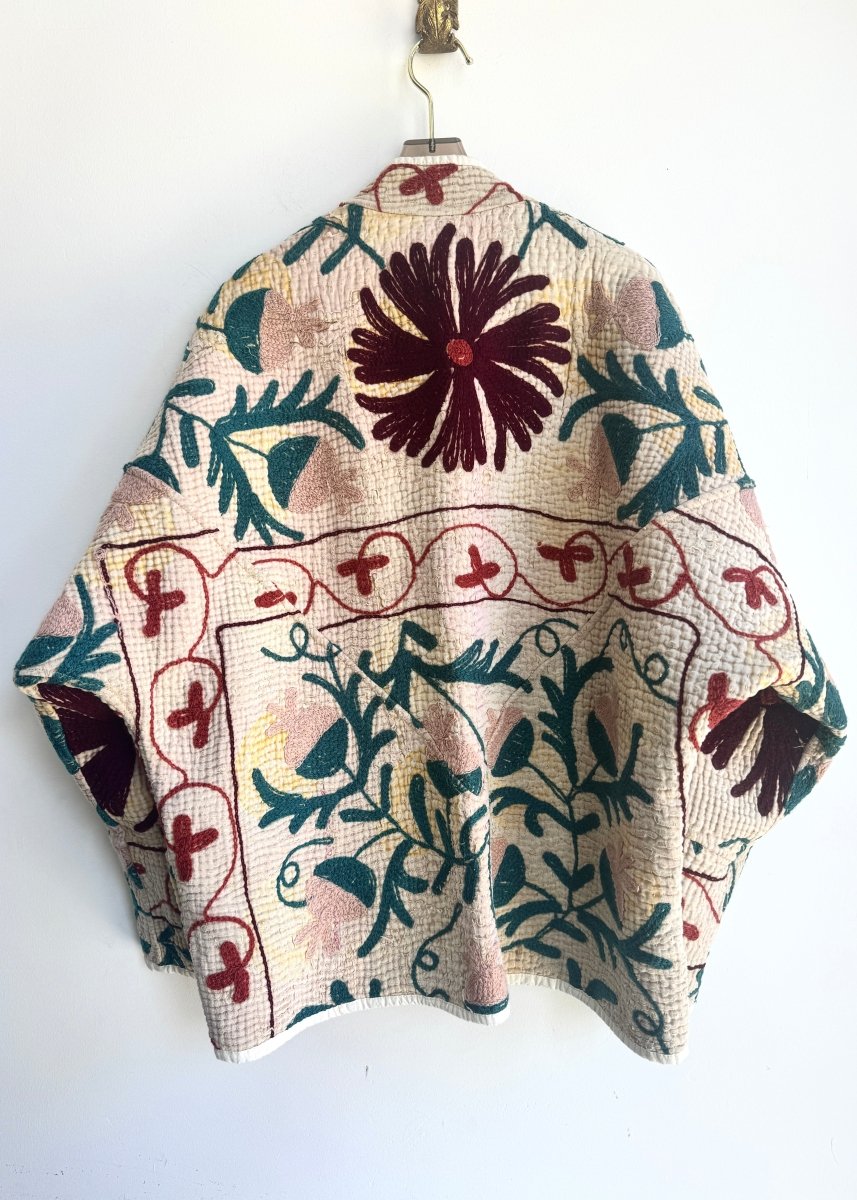 Reversible Ladhiya Suzani Quilted Jacket in Colors Linen, Dark Red, Dark Teal, Pink & Tea, Rust, Teal, Pink - Made X Hudson