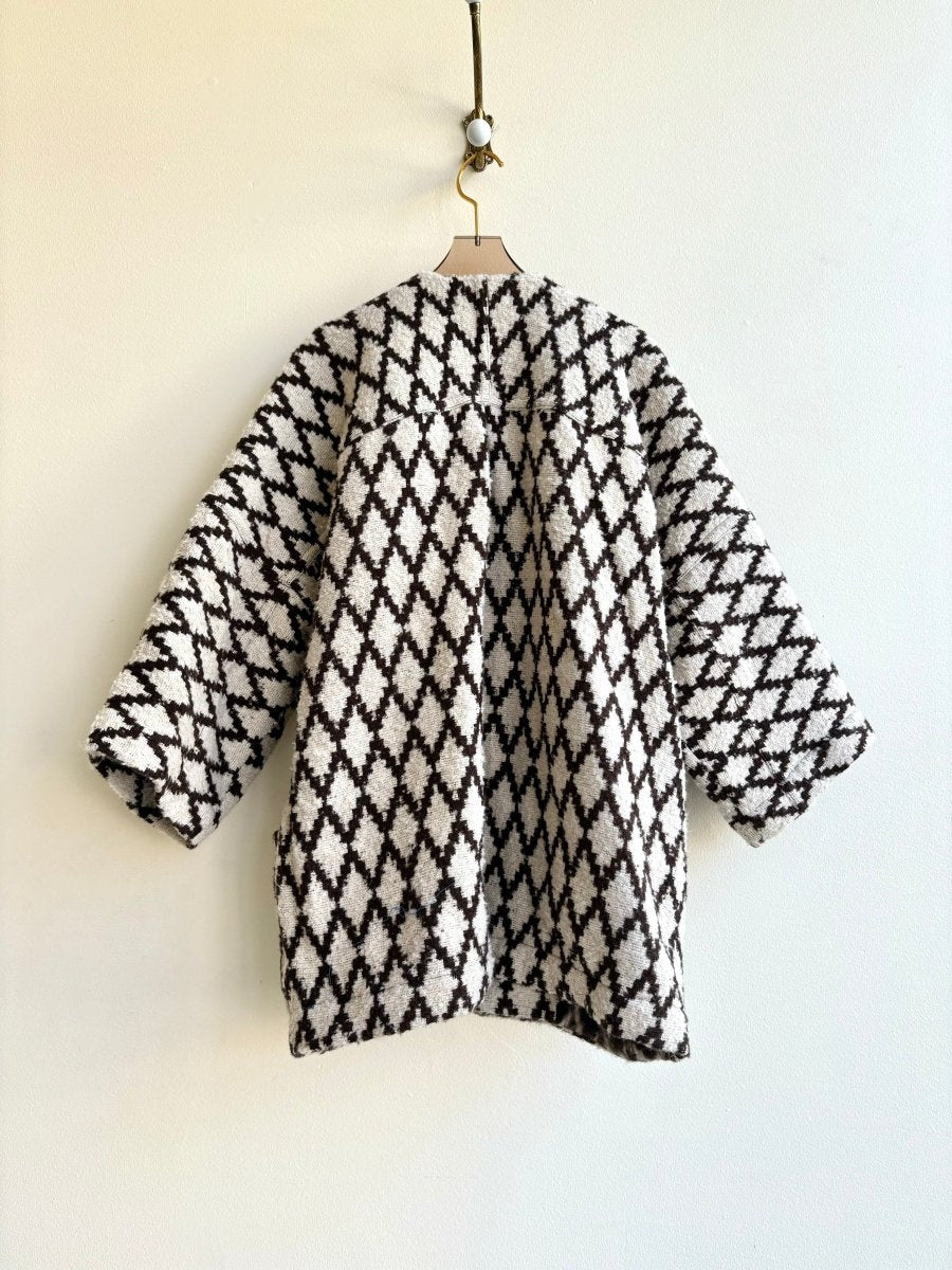 Brown and Ivory Diamond Pattern Wool Chore Jacket - Made X Hudson