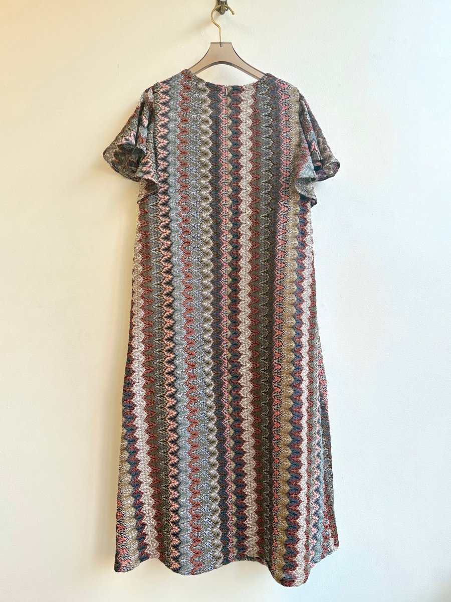 Zig - Zag Knit Chore Dress w/ Flutter Sleeve & Patch Pockets - Made X Hudson