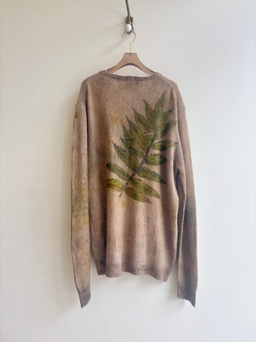 Brown Cashmere Eco Printed V - neck Sweater (Reworked) - Made X Hudson