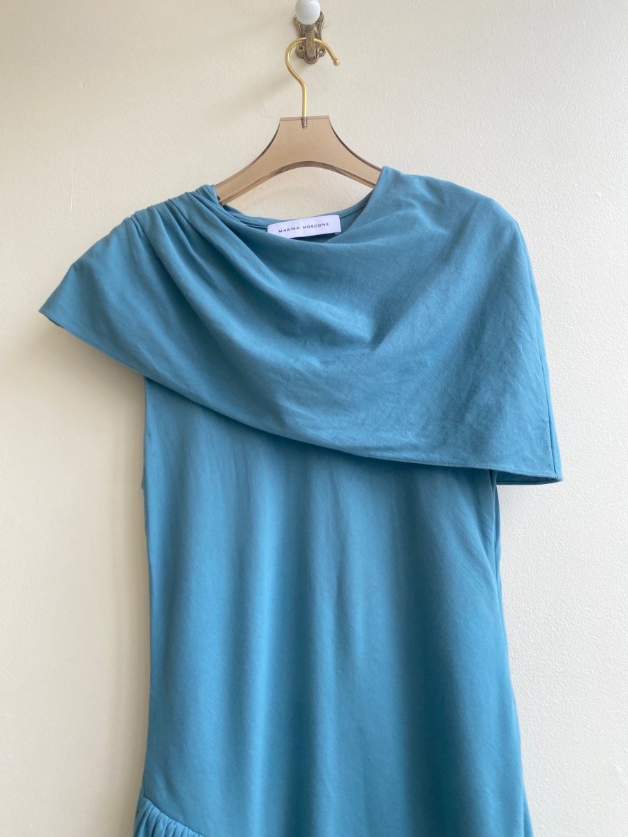 Marina Moscone | Blue Cowl Draped Gathered Side Dress (Vintage) - Made X Hudson