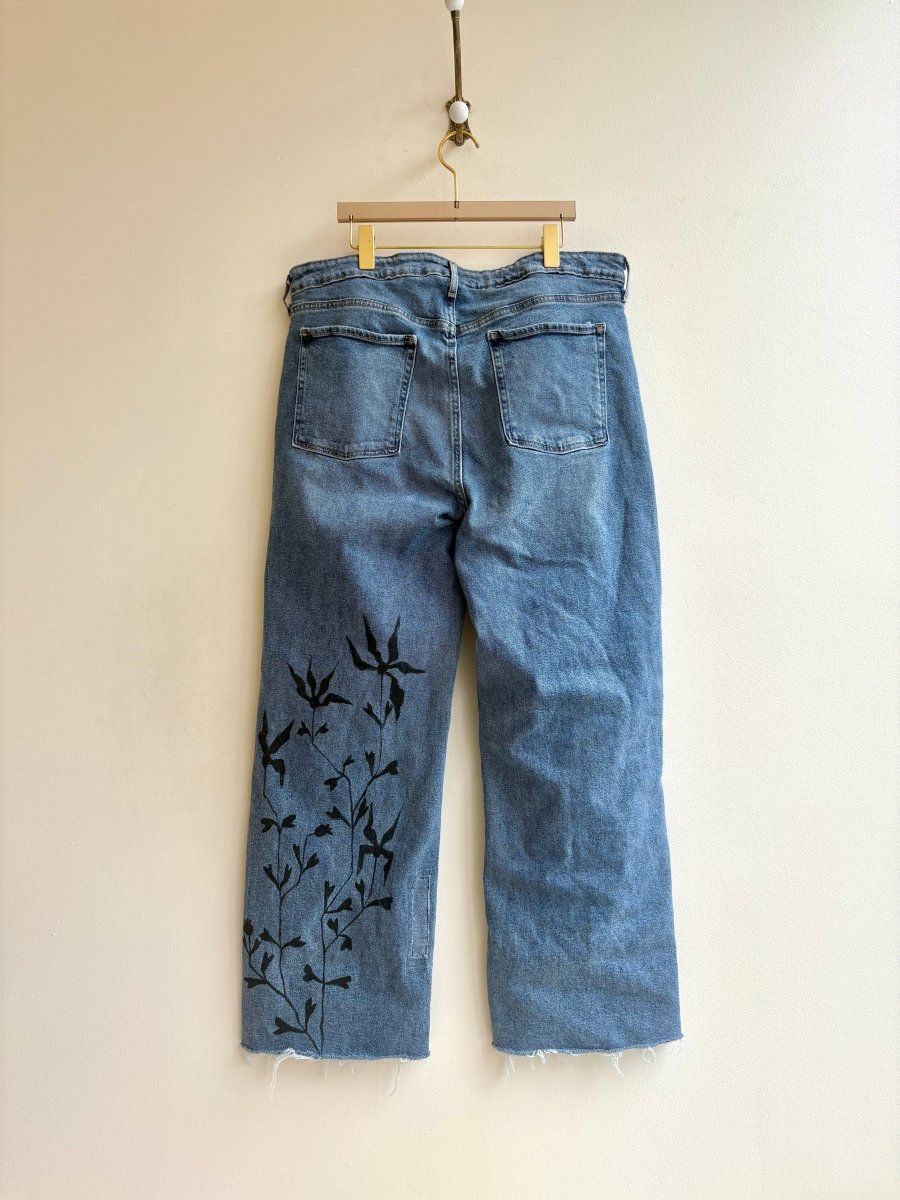 Shadow Floral Wide Leg Jeans | Hand Painted (Reworked) - Made X Hudson