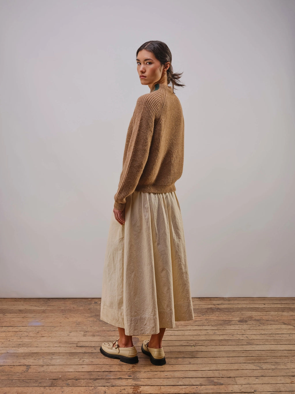 Racing Stripe Mockneck Mushroom Sweater - Made X Hudson