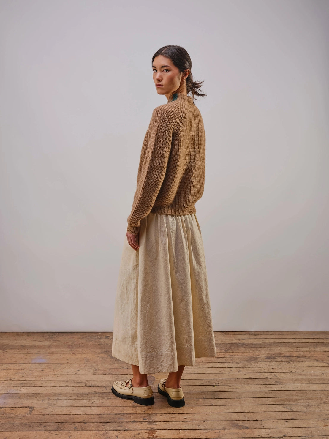 Racing Stripe Mockneck Mushroom Sweater - Made X Hudson