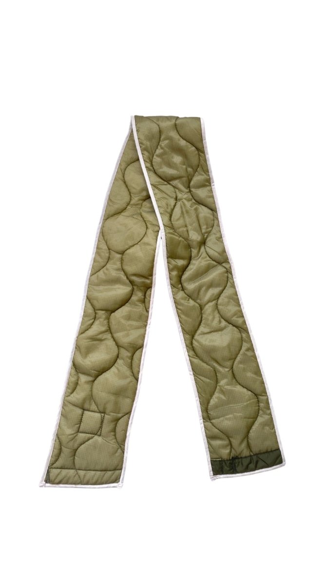 Light Olive Green Army Liner Quilted Scarf w/ White Bias Accent (Reworked) - Made X Hudson