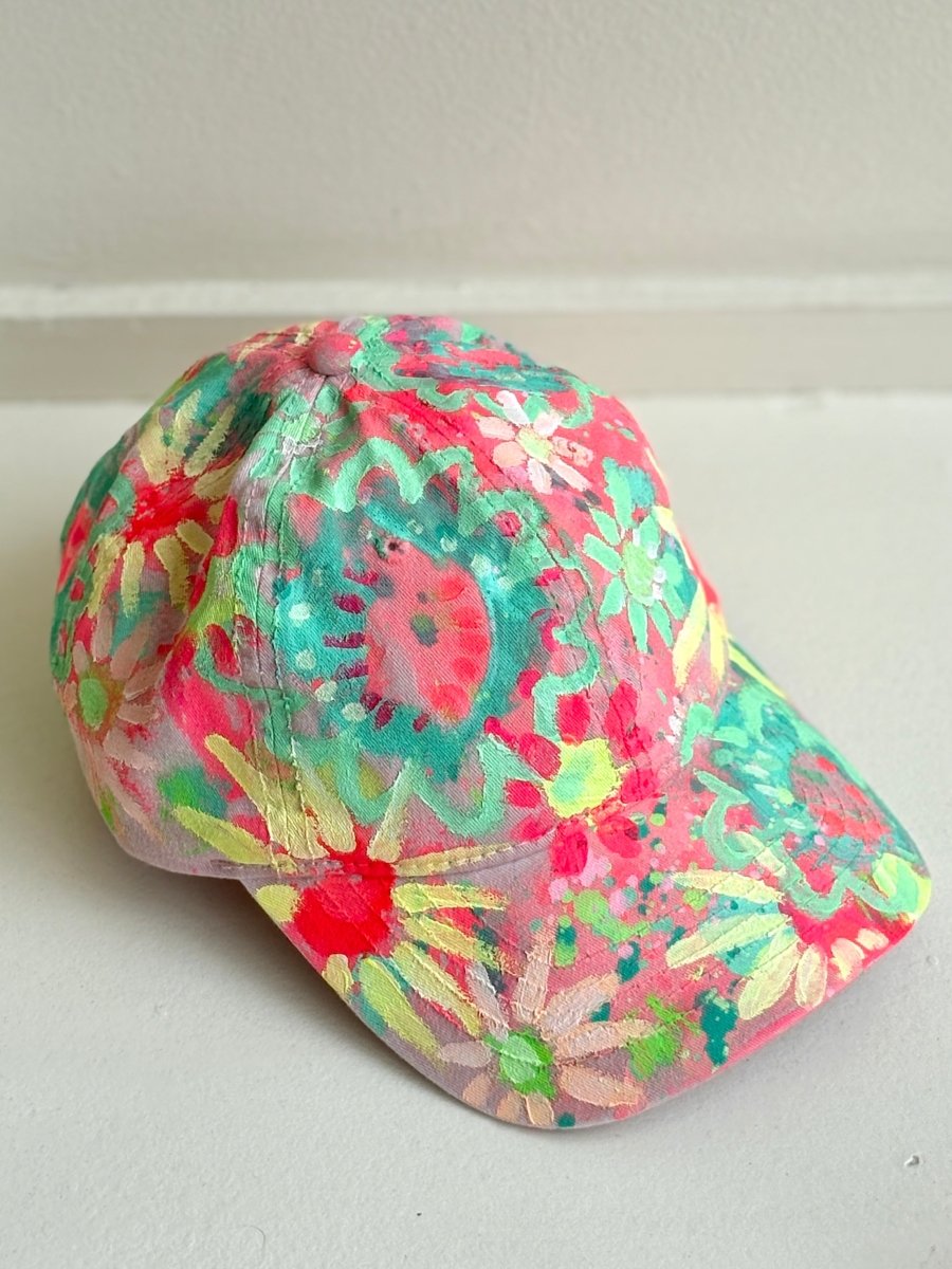 Pink Hand Painted Neon Flowers Baseball Cap - Made X Hudson