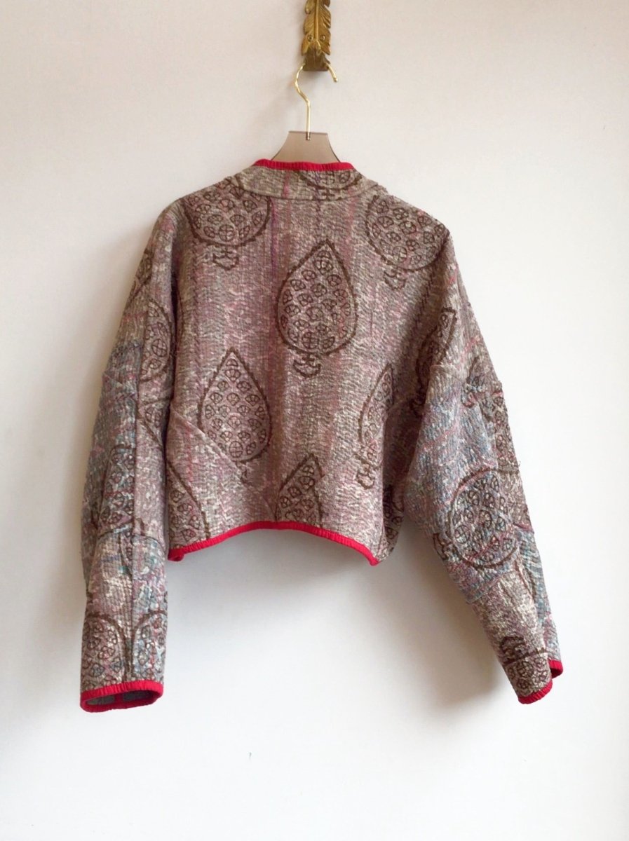 Reversible Kaira Quilted Cropped Jacket in Colors Grey, Pink & Grey, Mauve - Made X Hudson