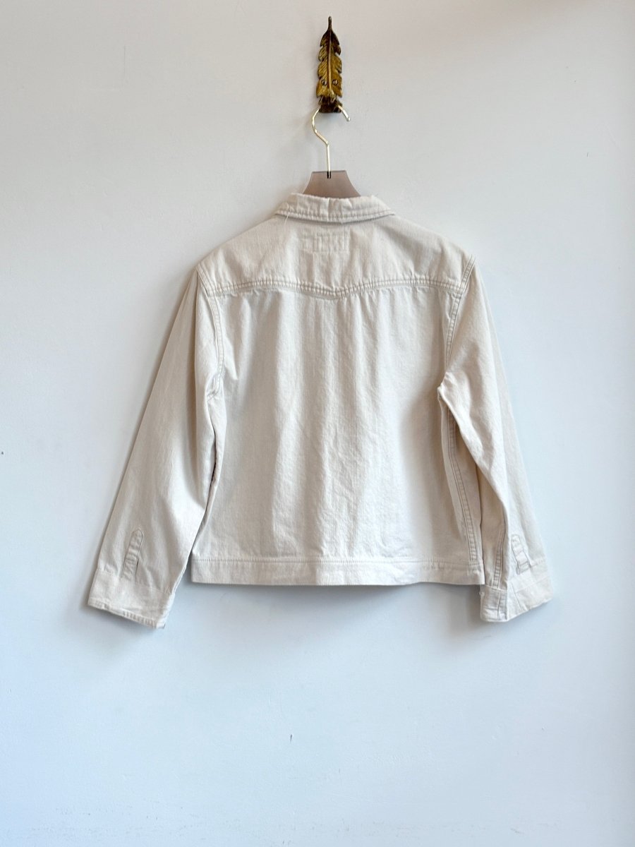 White Denim Shirtjacket w/ White & Blue Lemoyne Star (Reworked) - Made X Hudson