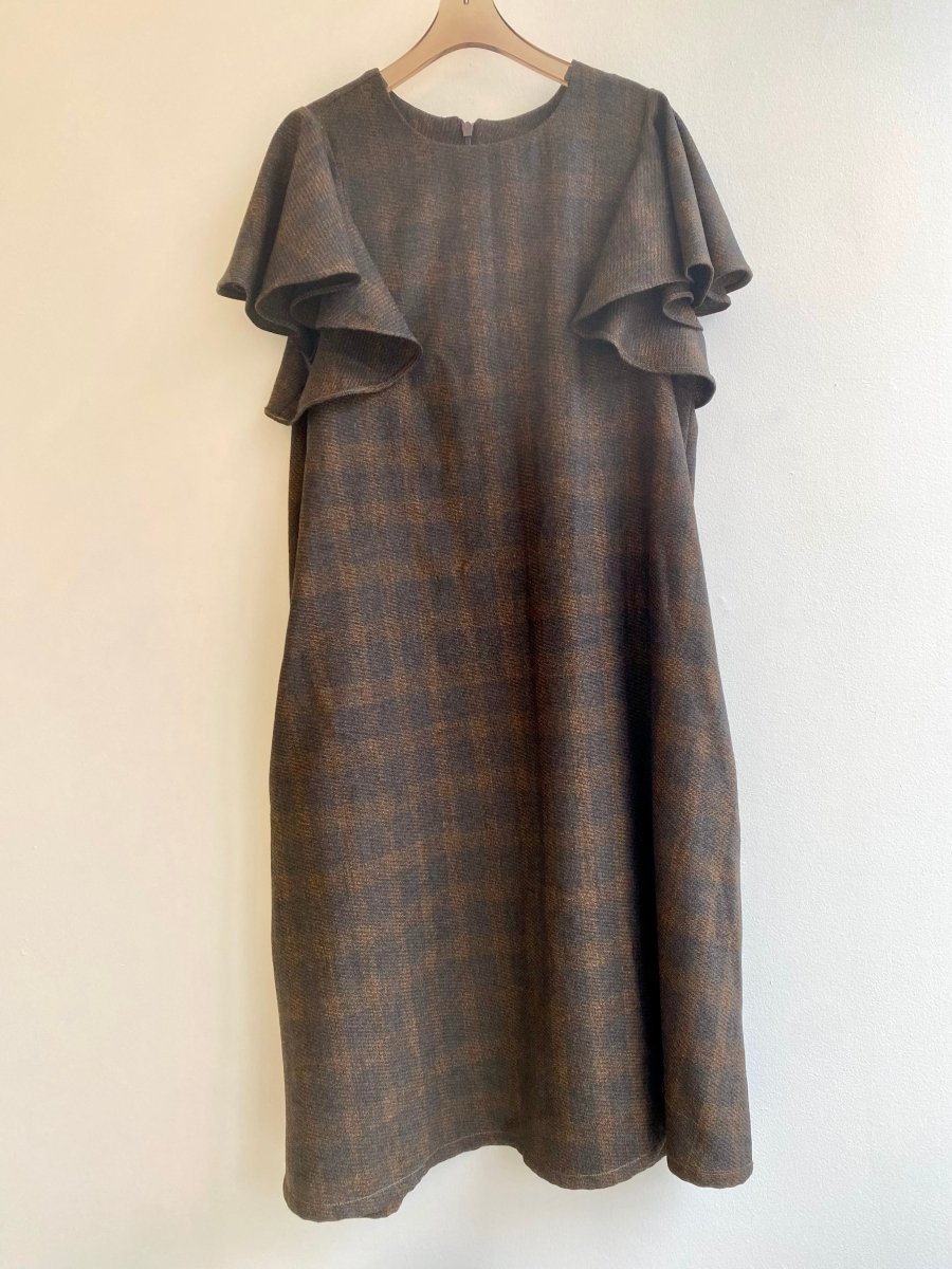 Brown Flannel Chore Dress with Flutter Sleeve - Made X Hudson