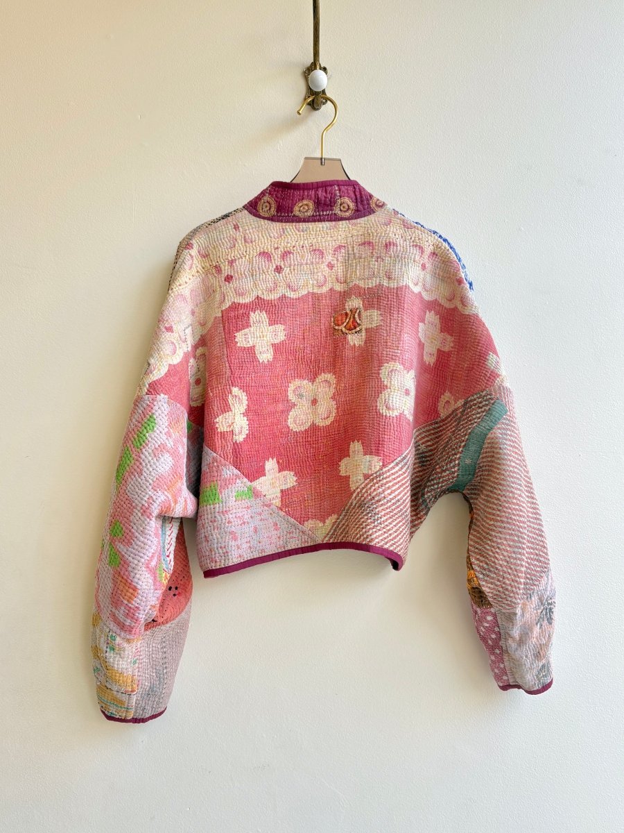 Reversible Kaira Quilted Cropped Jacket in Colors Orange, Pink, Yellow, Cream & Blush, Blue, Teal, Beige - Made X Hudson