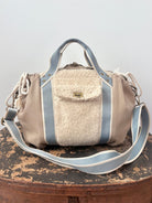 Mini Cross - Body Duffel Bag in Khaki and Faux Sherpa w/ Sky Blue Webbing - Made X Hudson
