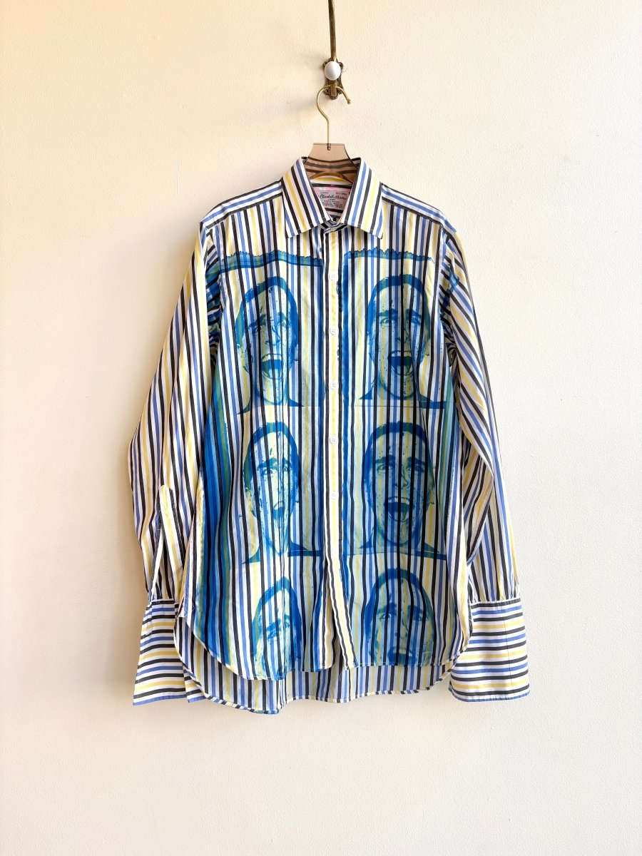 Patrick Bateman American Psycho Repeat Blue on Blue & Yellow Stripes | Cyanotype Print Button - Down (Reworked) - Made X Hudson