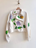 Hand Painted Monarch and Hydrangea Double Breasted Cropped Denim Jacket (Reworked) - Made X Hudson