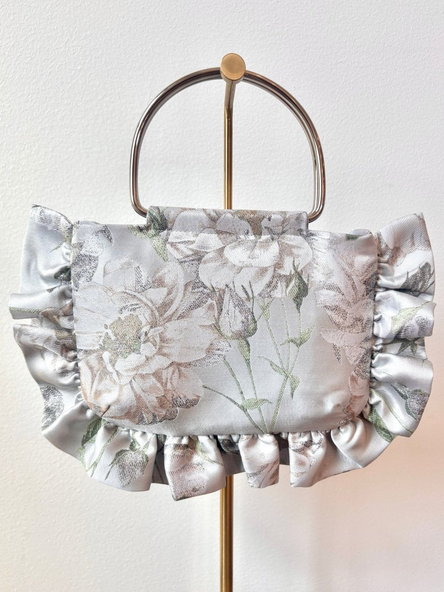 Silver Floral Brocade Minnie Ruffle Bag - Made X Hudson