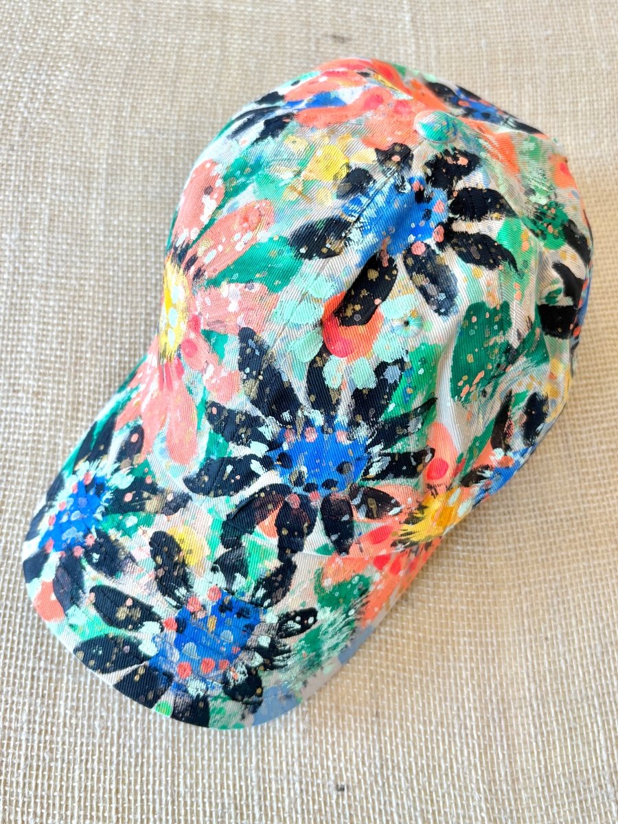 "Fionn" Khaki Baseball Cap w/ Multi-Color Flowers | Hand Painted - Made X Hudson
