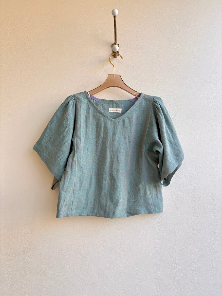 Iridescent Turquoise & Blush Zero - Waste Ruffle Blouse - Made X Hudson