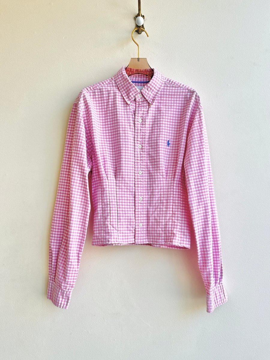 The Kevin Top | Pink Gingham Cotton Button Down Top w/ Gathered Waist (Reworked) - Made X Hudson