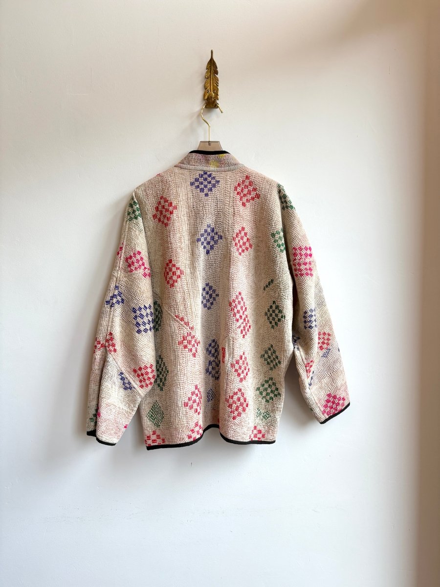 Reversible Ladhiya Quilted Jacket in Cream, Red, Green, Blue & Sky Blue, Light Lime, Rust, Blue, Red, Green - Made X Hudson