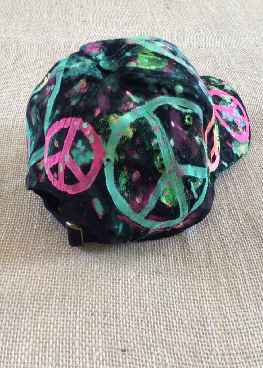 Black Hand Painted Neon Peace Sign Baseball Cap - Made X Hudson