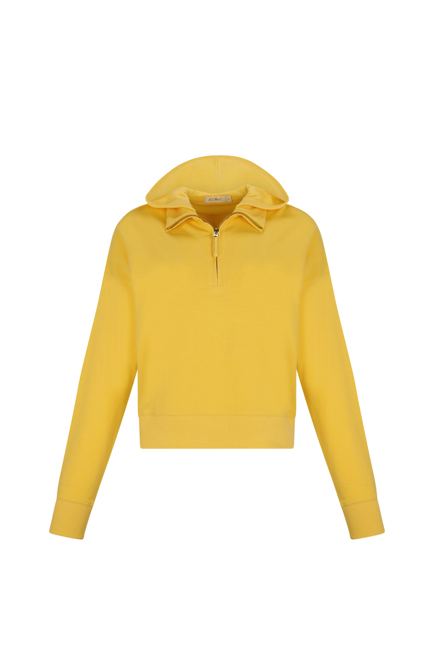 Yellow Mock Neck Knit Jacket w/ Hood