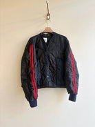 Deep Navy Army Liner Quilted Track Jacket w/ Navy Buttons & Red Double Striped Sleeves (Reworked) - Made X Hudson