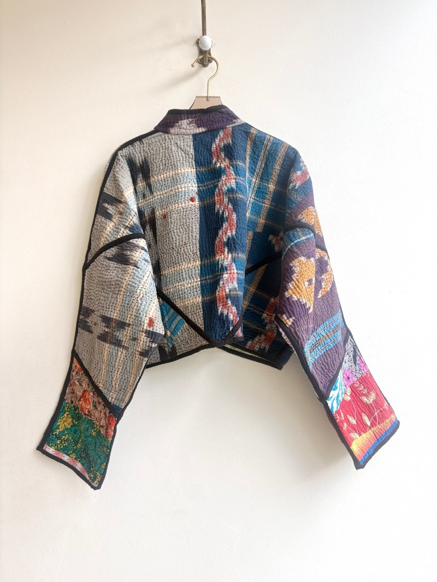 Reversible Kaira Quilted Cropped Jacket in Colors Blue, Camel, Cream, Purple Plaid & Coral, Red, Black, Cornflower Blue - Made X Hudson