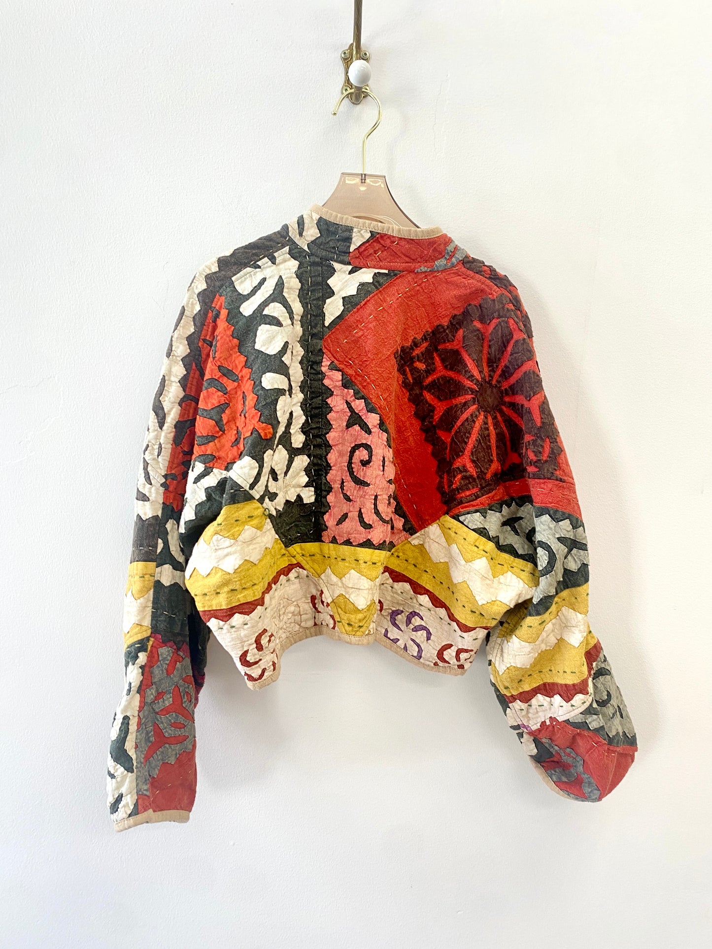 Reversible Kaira Quilted Cropped Jacket in Colors Red, Gray, Yellow, Black & Flax