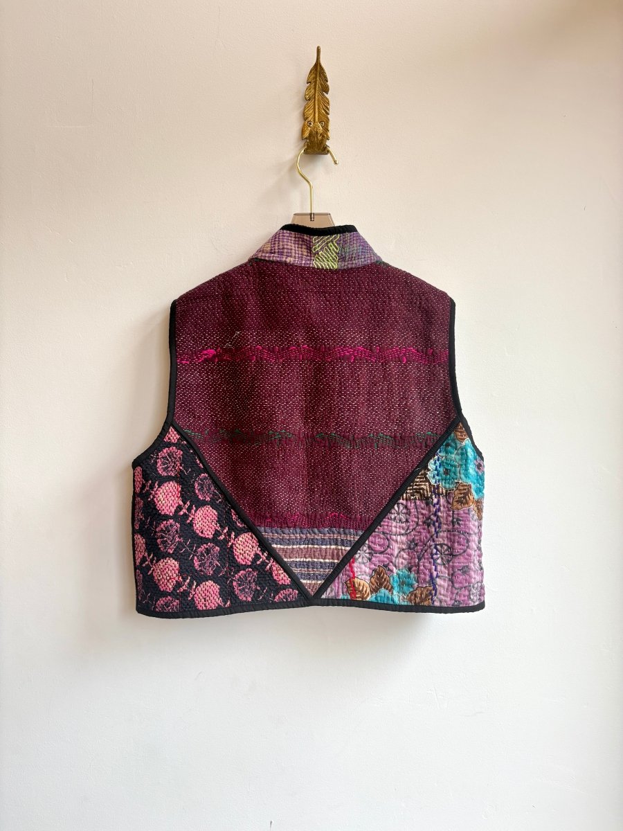 Reversible Kaira Quilted Cropped Vest in Colors Burgundy, Cream, Blue, Pink & Green, Purple, Blue, Brown - Made X Hudson