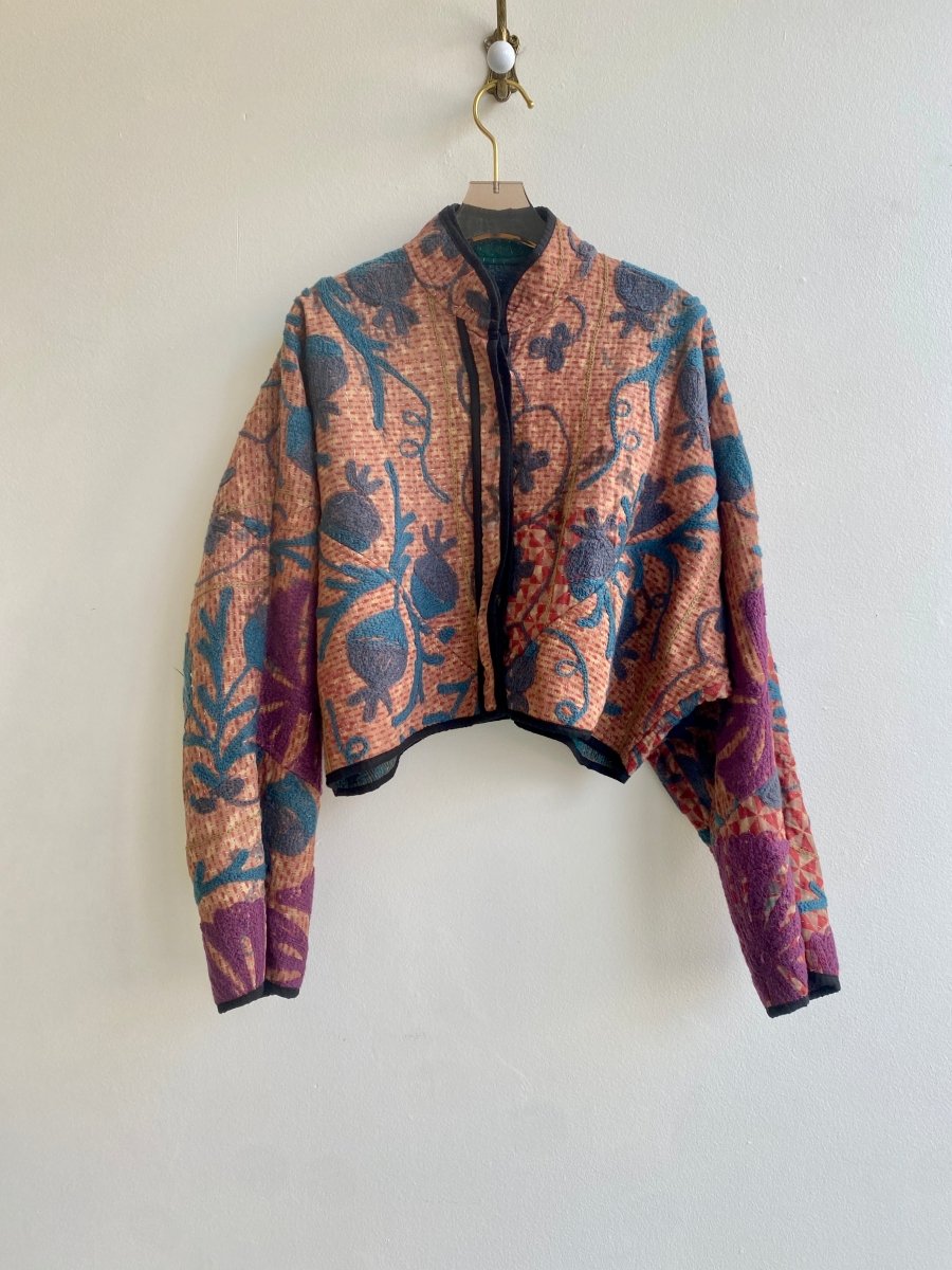 Reversible Kaira Quilted Cropped Jacket in Colors Orange, Red, Blue & Green, Black - Made X Hudson