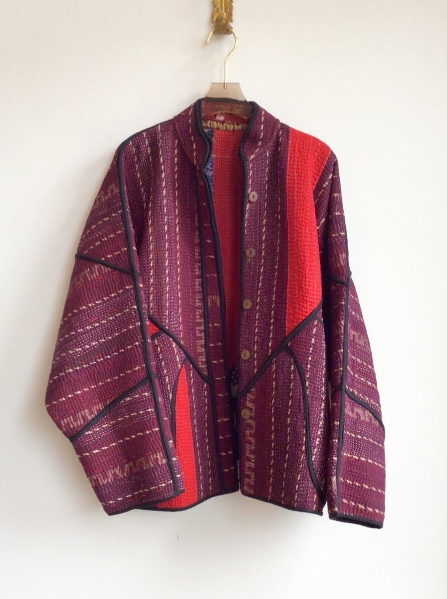 Reversible Ladhiya Quilted Jacket in Colors Burgundy, Red & Red, Purple, Pink, Green, Black - Made X Hudson