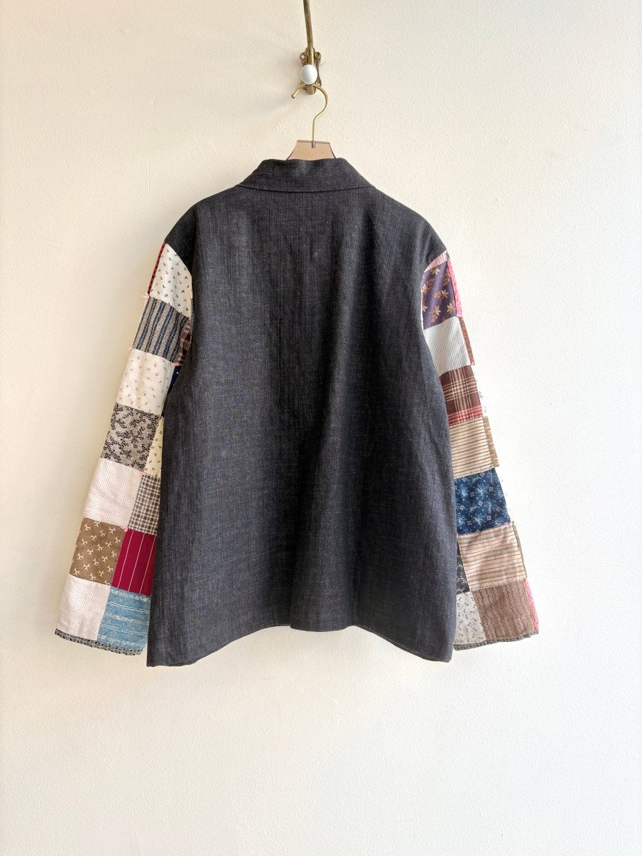 Black Denim Front Quilted Sleeve Utility Jacket - Made X Hudson