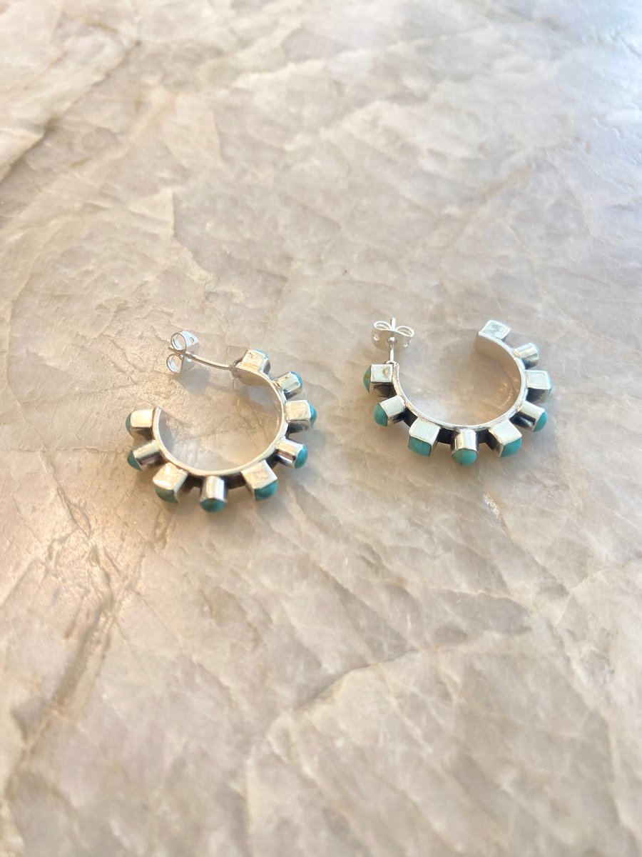 Sterling Silver & Turquoise Open Hoops - Made X Hudson