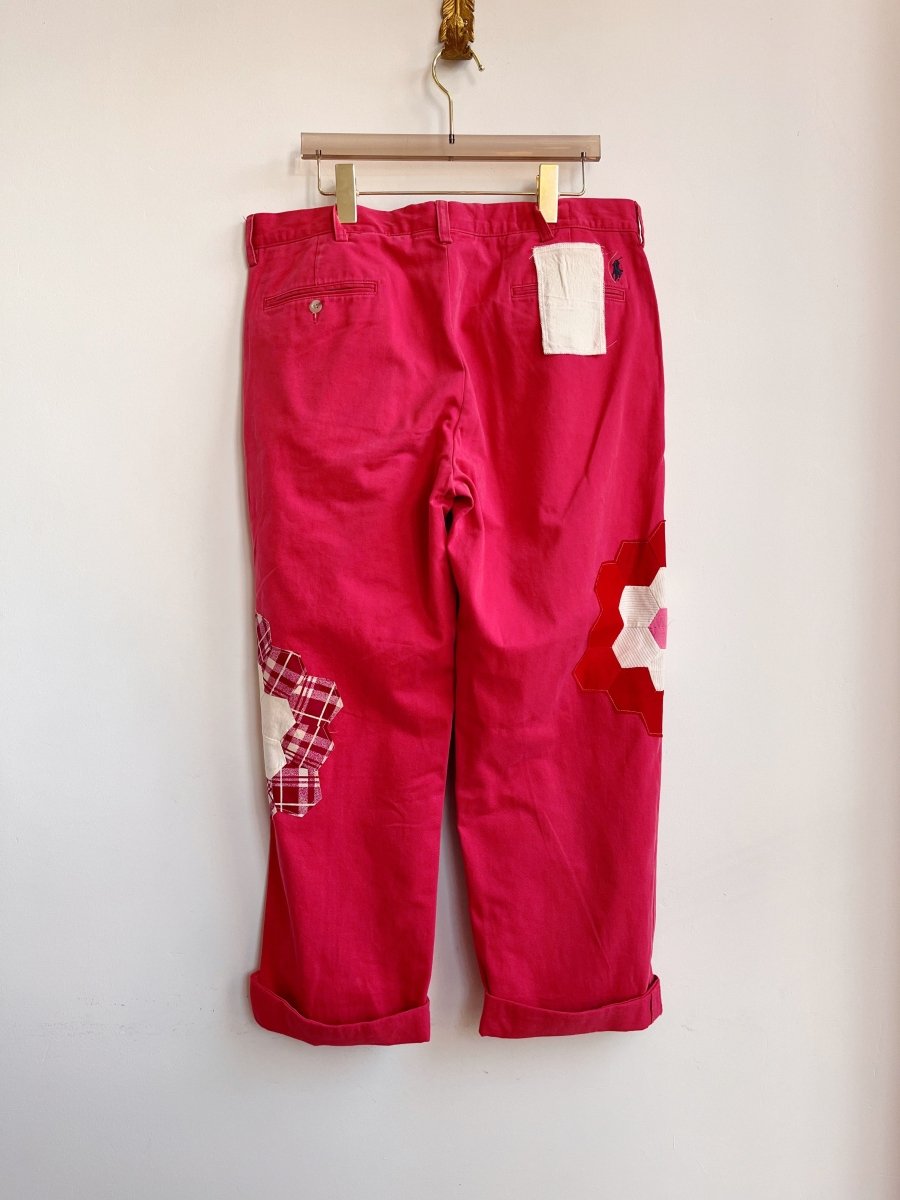 Grandmother’s Garden Quilt Block Applique Red Chinos (Reworked) - Made X Hudson