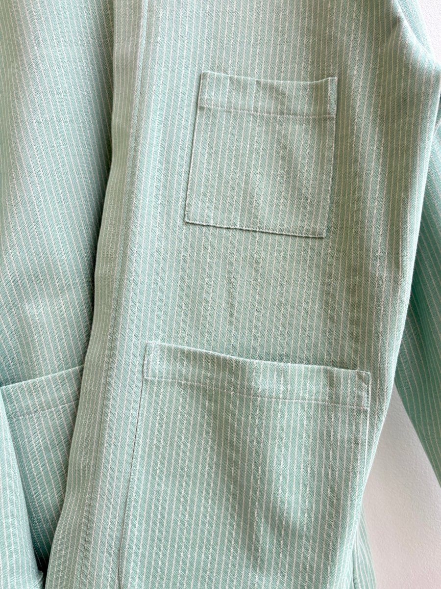 Utility Shirt Snap Up in Mint Mini Stripe w/ Patch Pockets - Made X Hudson