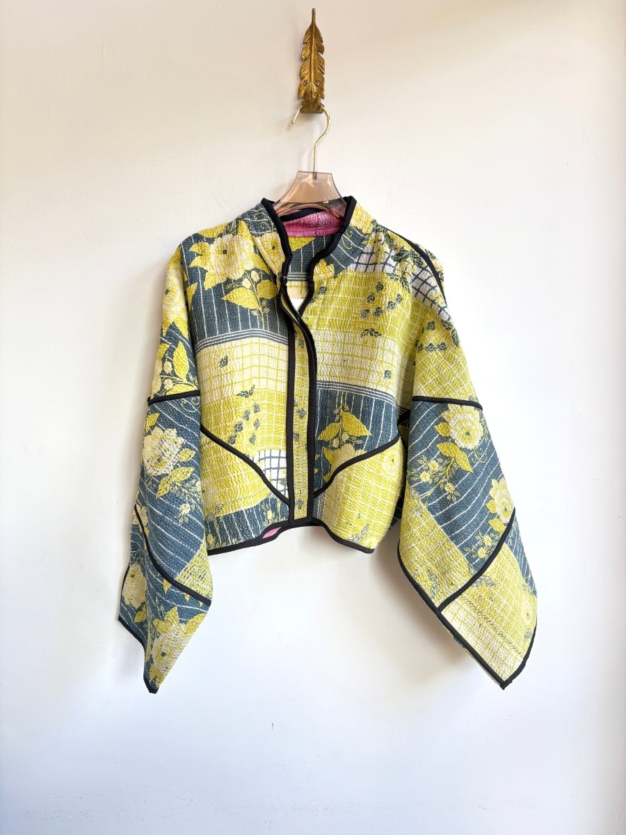 Reversible Kaira Quilted Cropped Jacket in Colors Lime, Deep Cerulean, Cream & Lime, Deep Cerulean, Pink, Cream - Made X Hudson