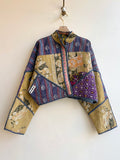 Reversible Kaira Quilted Cropped Jacket in Colors Ocher, Midnight, Violet & Citron, Copper, Red Patchwork - Made X Hudson