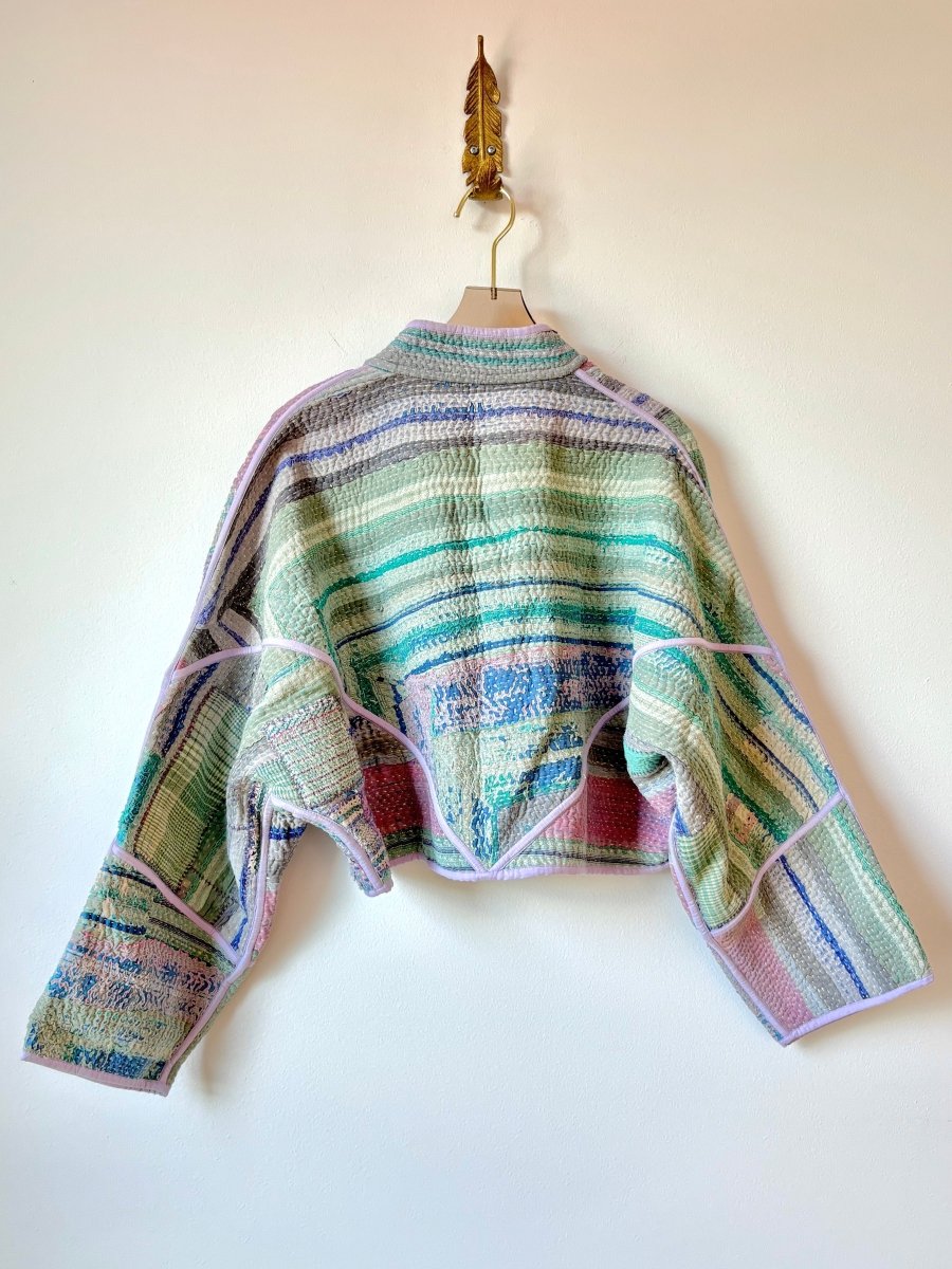 Reversible Kaira Quilted Cropped Jacket in Colors Mint, Lavender, Blue, Blush & Teal, Blue - Made X Hudson