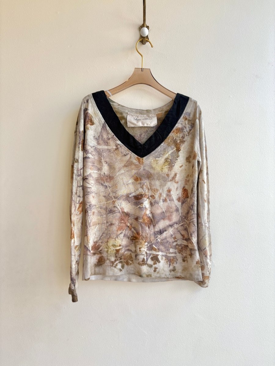 Eco Printed Cashmere Black V - neck Sweater (Reworked) - Made X Hudson