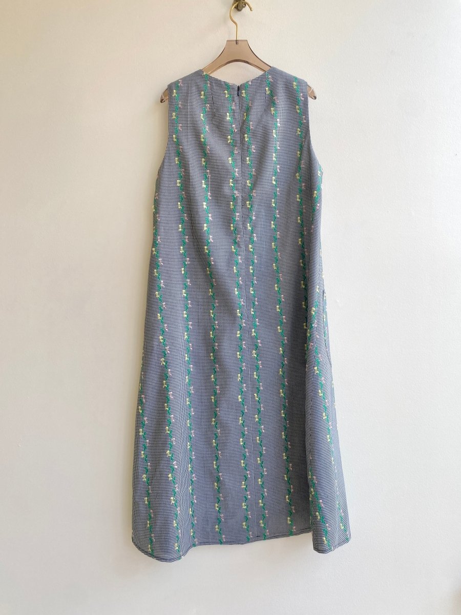 Black & White Checkered Print Chore Dress w/ Floral Embroidery - Made X Hudson